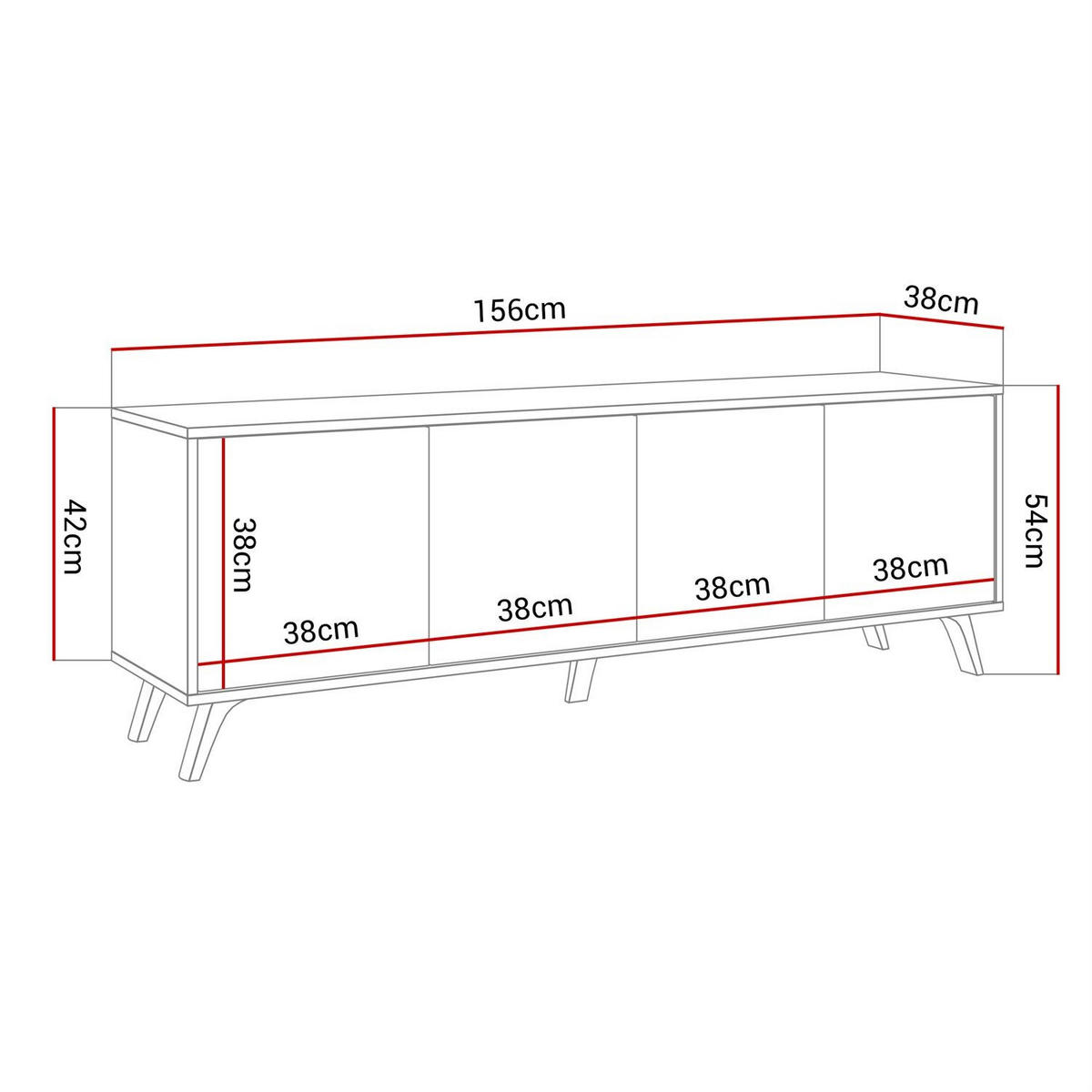 TV-ELEMENT SANAYI auf weißen Beinen Hochglanz Weiß - Weiß, Holzwerkstoff (156/54/38cm) - Lookway