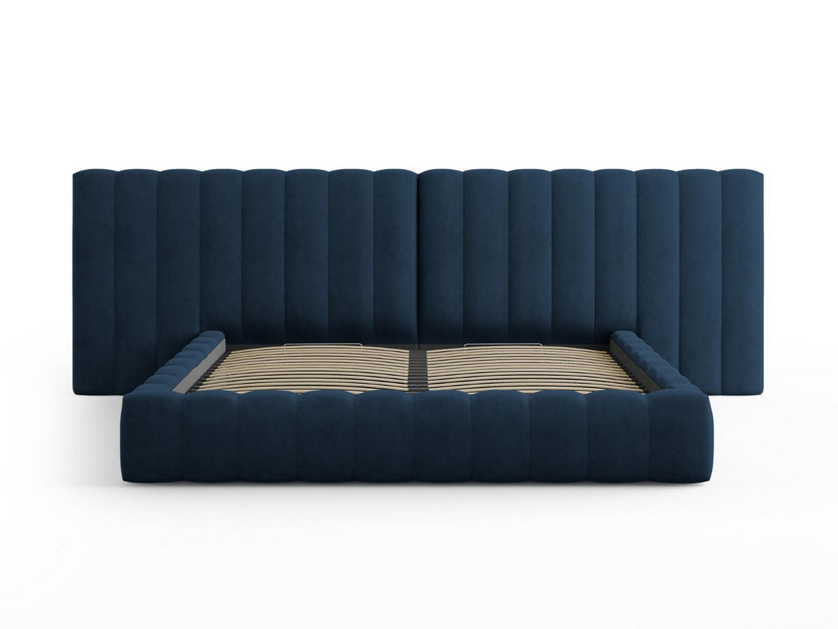 BETT mit Bettkasten und Doppelkopfteil Kelp aus strukturiertem Stoff königsblau 200x200cm - Blau, Textil (200/200cm) - Micadoni