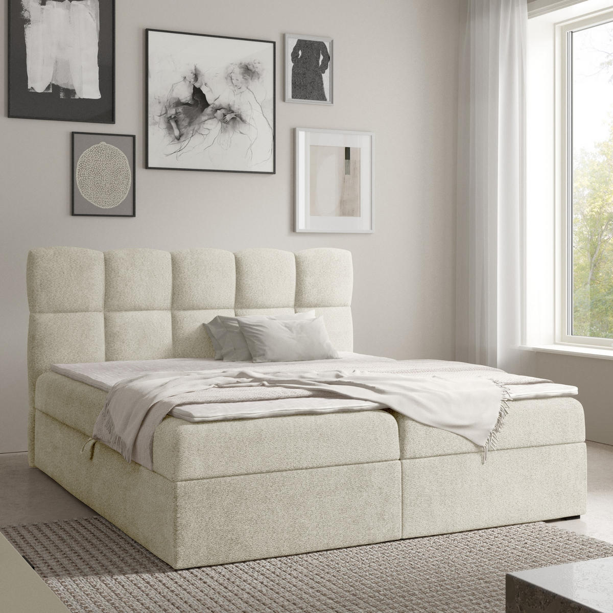 BOXSPRINGBETT mit zwei Stauräume 120x200 cm in Creme - Creme, Textil (120/200cm) - Home Collective