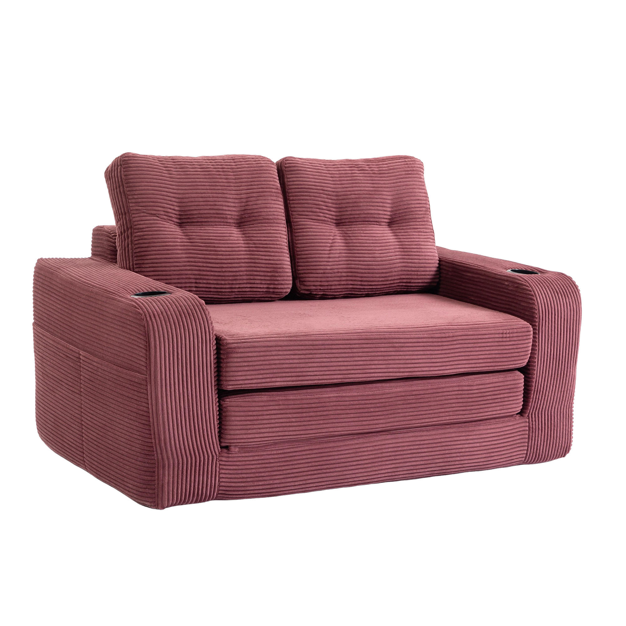 2-SITZER SOFA Cord Weinrot mit Getränkehaltern und Seitentaschen - Weinrot, Textil (136/82.5/80cm) - WISHDOR
