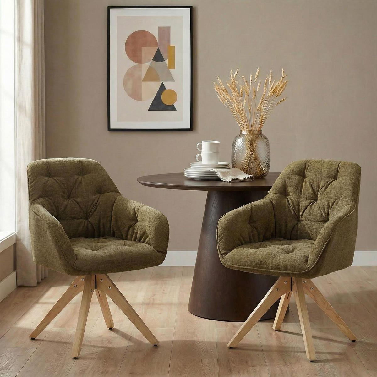 ESSZIMMERSTÜHLE SAGA 2er-Set olivgrün - Olivgrün, Textil (57/81/62cm) - IDIMEX