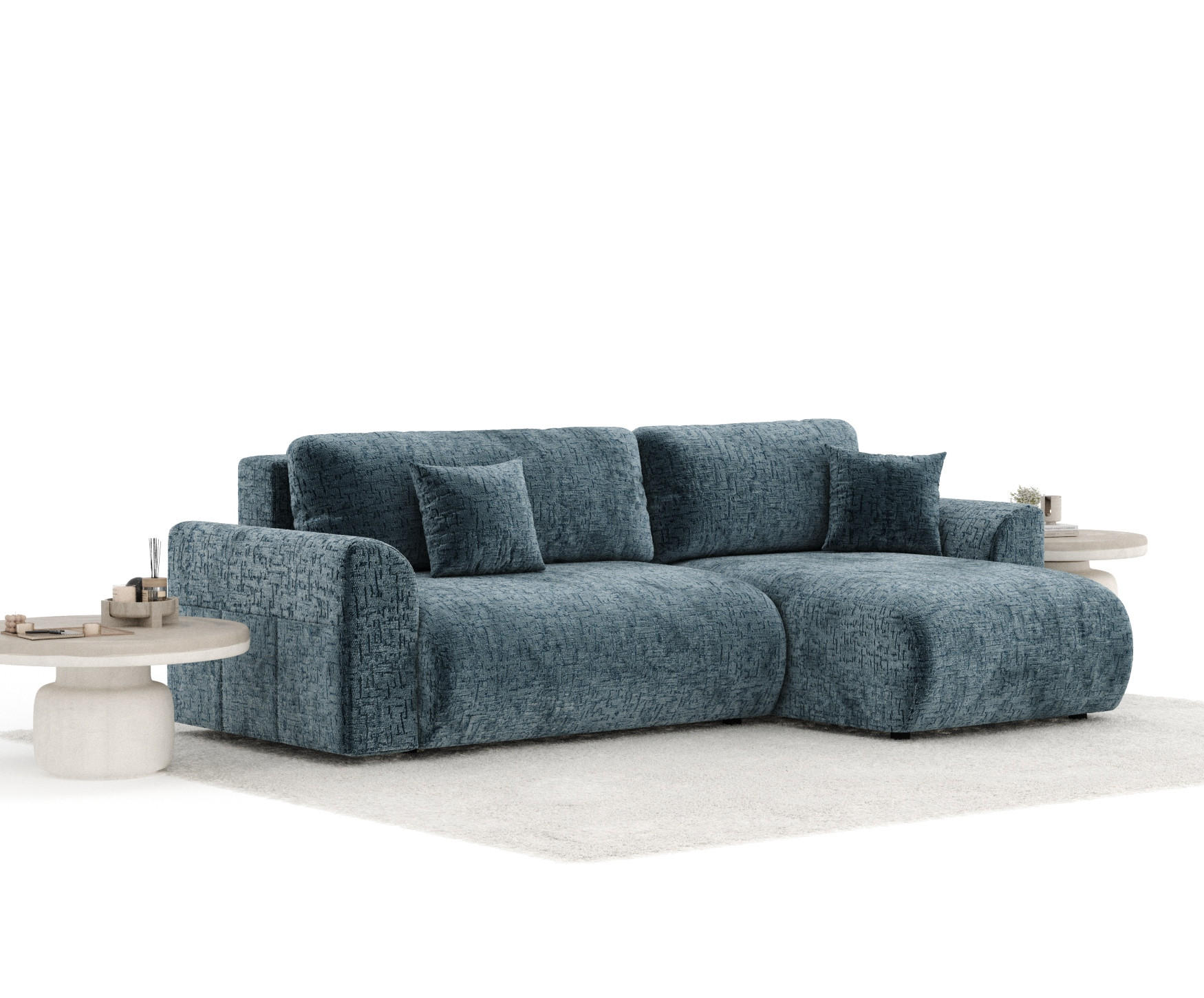 ECKSOFA MIT SCHLAFFUNKTION Bodega Blau Grau Chenille - Blau/Blaugrau, Holz/Holzwerkstoff (235/138cm) - Maison de Reve