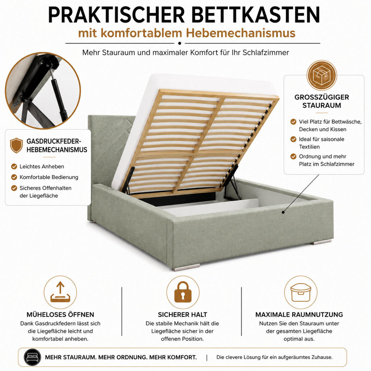 POLSTERBETT 140x200 cm AURA, Doppelbett mit Bettkasten und Lattenrost aus Holz, Velourstoff: Grau - Grau, Holz/Textil (140/200cm) - Marpur