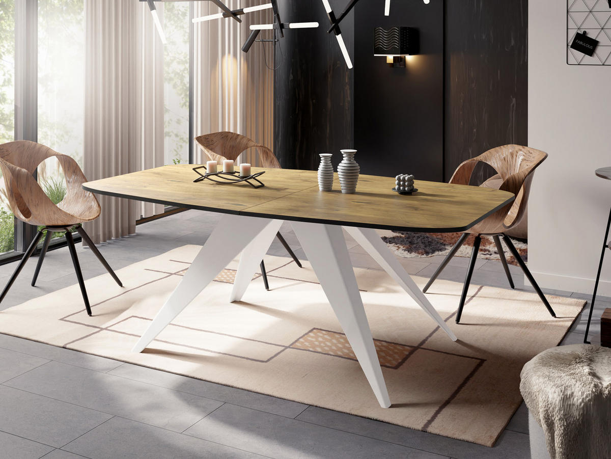 ESSTISCH Fatina rechteckig ausziehbar, Lancelot Eiche 180-218/90/76 cm - Eichefarben/Weiß, Holzwerkstoff/Metall (180/90/76cm) - WFL GROUP