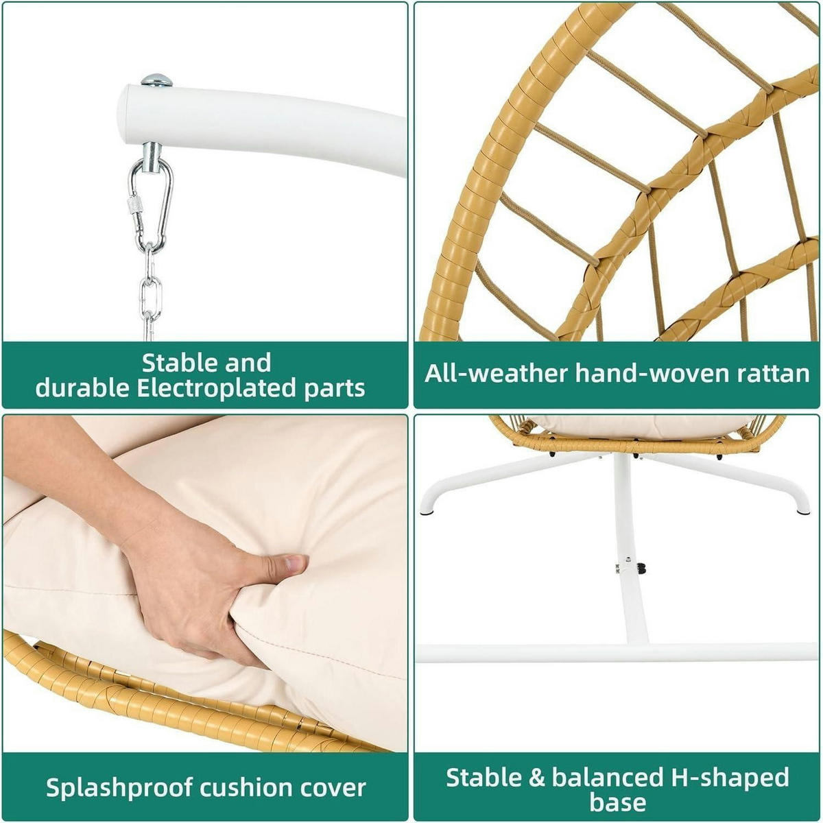 HÄNGESESSEL mit Ständer Beige Rattan-Korb 160 kg Tragfähigkeit - Beige, Naturmaterialien (117.5/194/121cm)