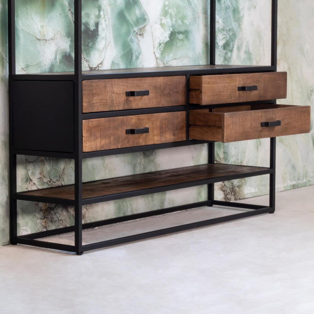 GARDEROBENSCHRANK aus Metall/Holz 130x35x200cm, braun - Braun, Holz/Metall (130/200/35cm) - Giga Meubel