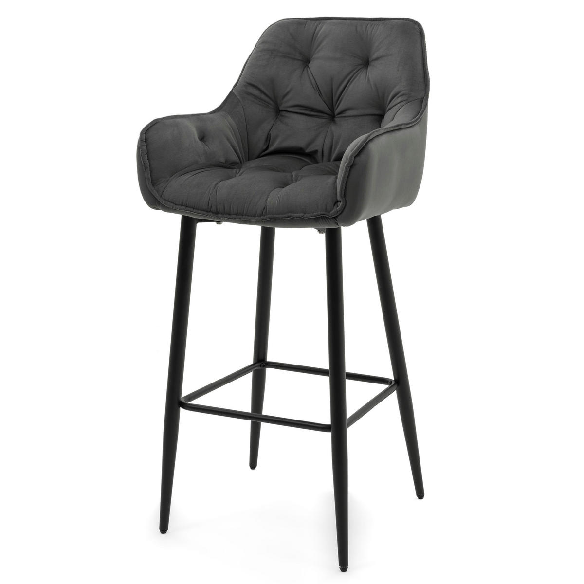 BARHOCKER SIENA gepolstert mit Steppung - grau - Samt Velours - Schwarz/Grau, Metall (53/107/52cm) - NEW HOME