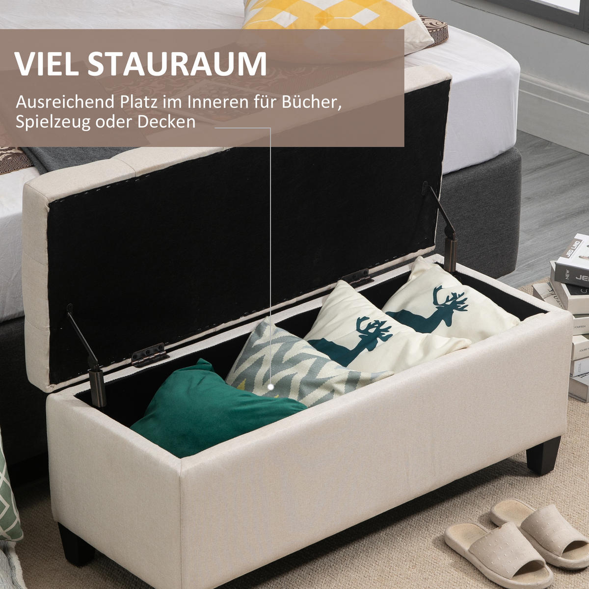 SITZBANK, Polsterbank, Cremeweiß - Creme, Kunststoff (40/44/100cm) - HOMCOM