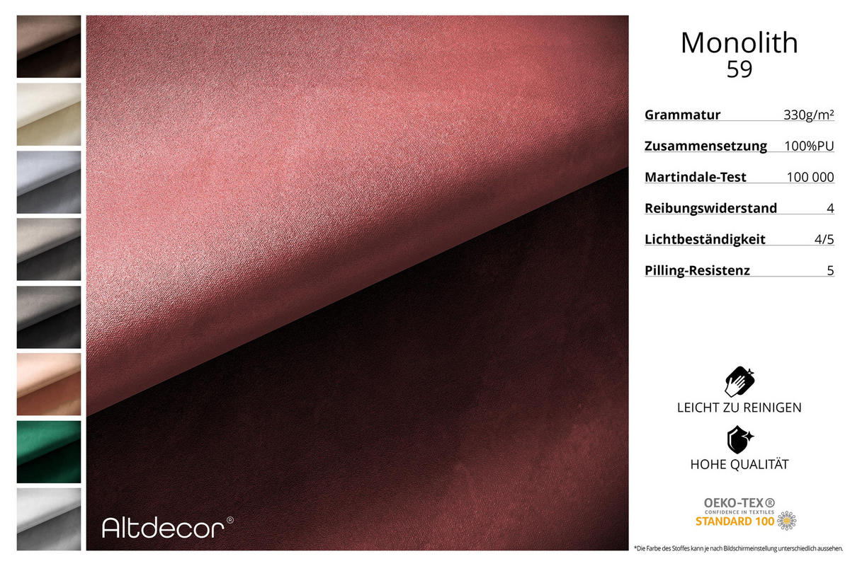 ECKSOFA mit Schlaffunktion und Bettkasten ONESK-L -v1 208x165x40 Bordeauxrot Velours - Bordeaux, Holzwerkstoff/Kunststoff (208/165cm) - ALTDECOR