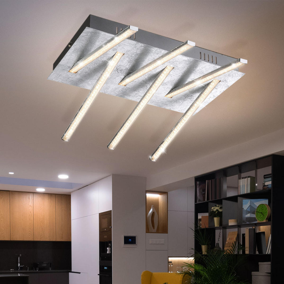 LED DECKENLEUCHTE Kristalloptik Silber - Silberfarben, Kunststoff (48/38/12cm) - Globo Lighting