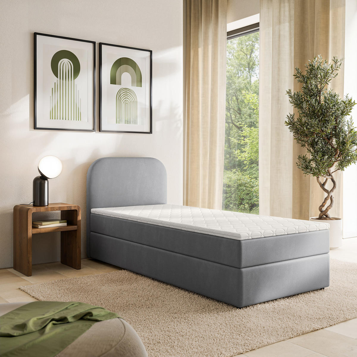 AMERICKÁ POSTEL CERIA 80x200 cm, s matrací a úložným prostorem, KRONOS 15, Grau - šedá, kompozitní dřevo/textil (80/200cm) - MASSENO