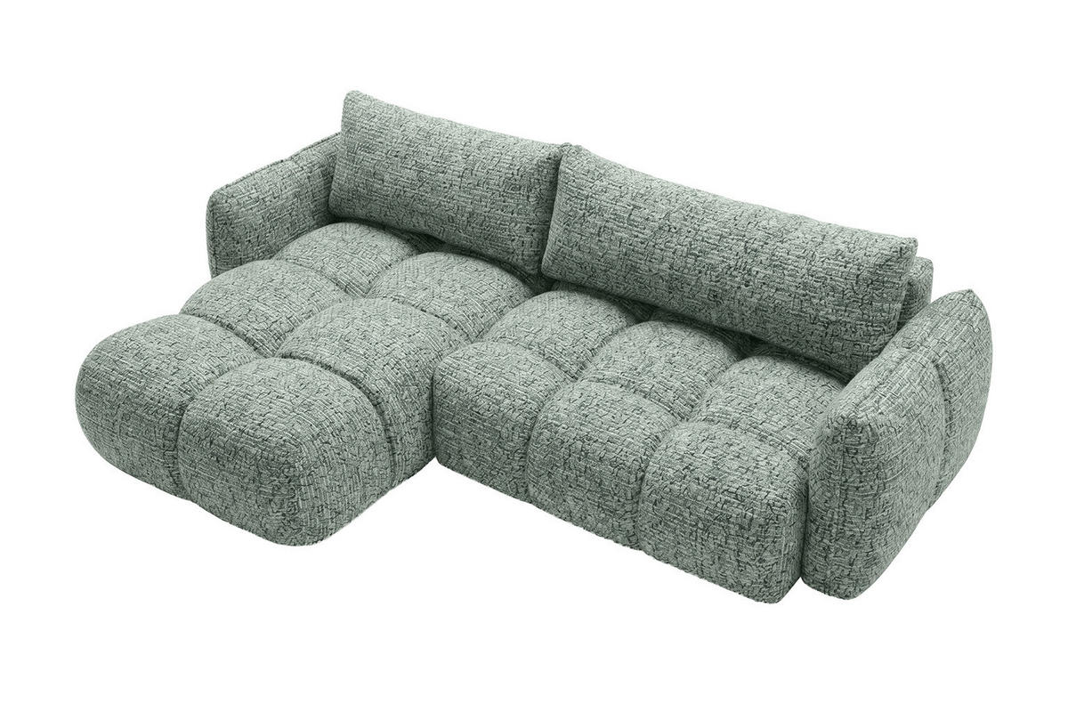 ROHOVÁ SEDAČKA ve tvaru L s funkcí spaní, žinylková tkanina Puente, Mátová, Levá strana, BELVEDER L - mátově zelená, dřevo (250/168cm) - Kaiser Möbel