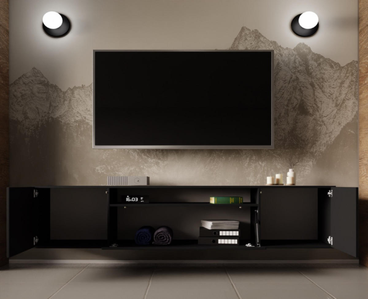 TV-SCHRANK Schwarz LION Hängend 200 cm - Schwarz, Holzwerkstoff (200/40/41cm) - Sepro Meble