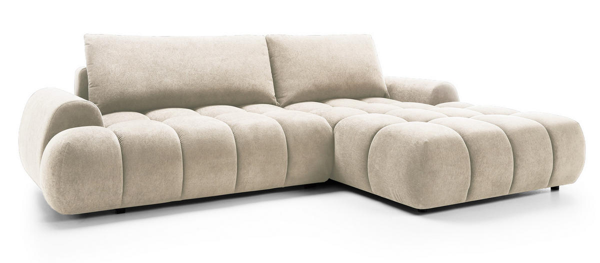 ECKSOFA 280 cm Valerio mit Bettkasten, 280 cm, Rechts, Schlaffunktion, Vanille - Ecru, Holz (177/280cm) - Emporius