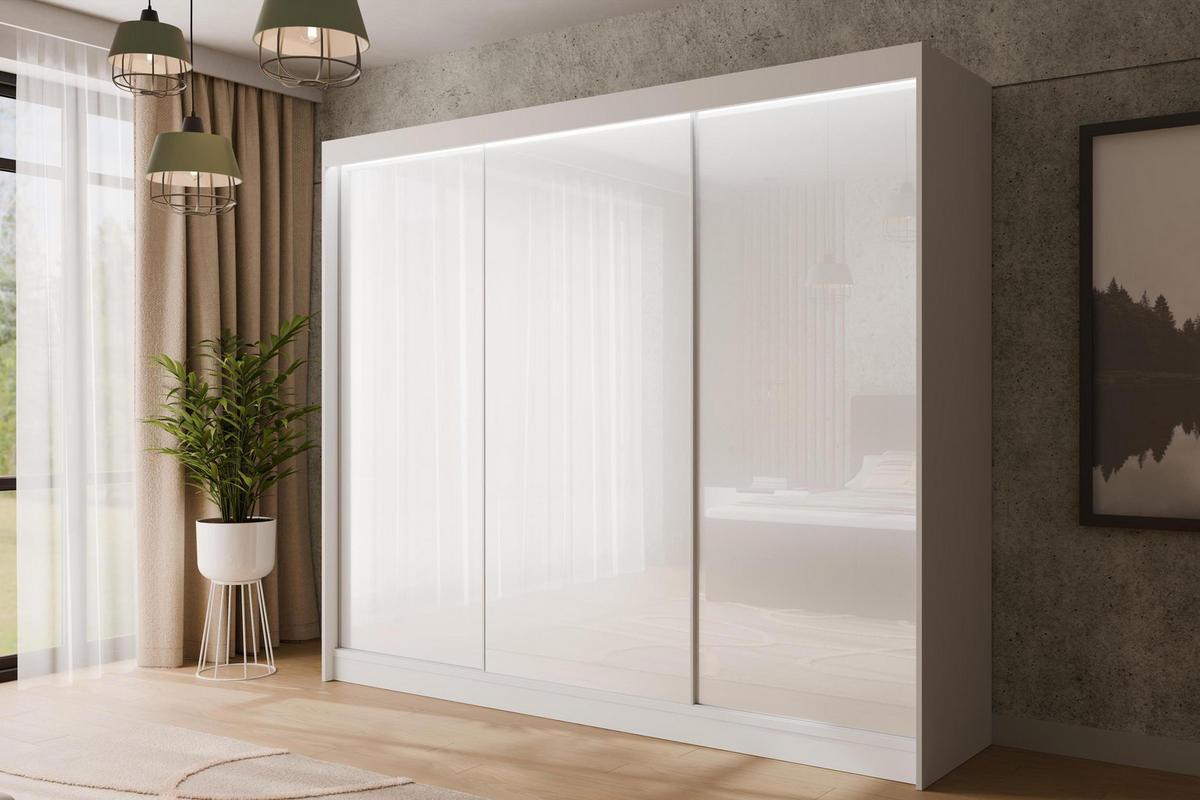 KLEIDERSCHRANK PEKA mit LED - 250 cm - Weiß - Weiß, Holzwerkstoff (250/215/61cm) - ALTDECOR