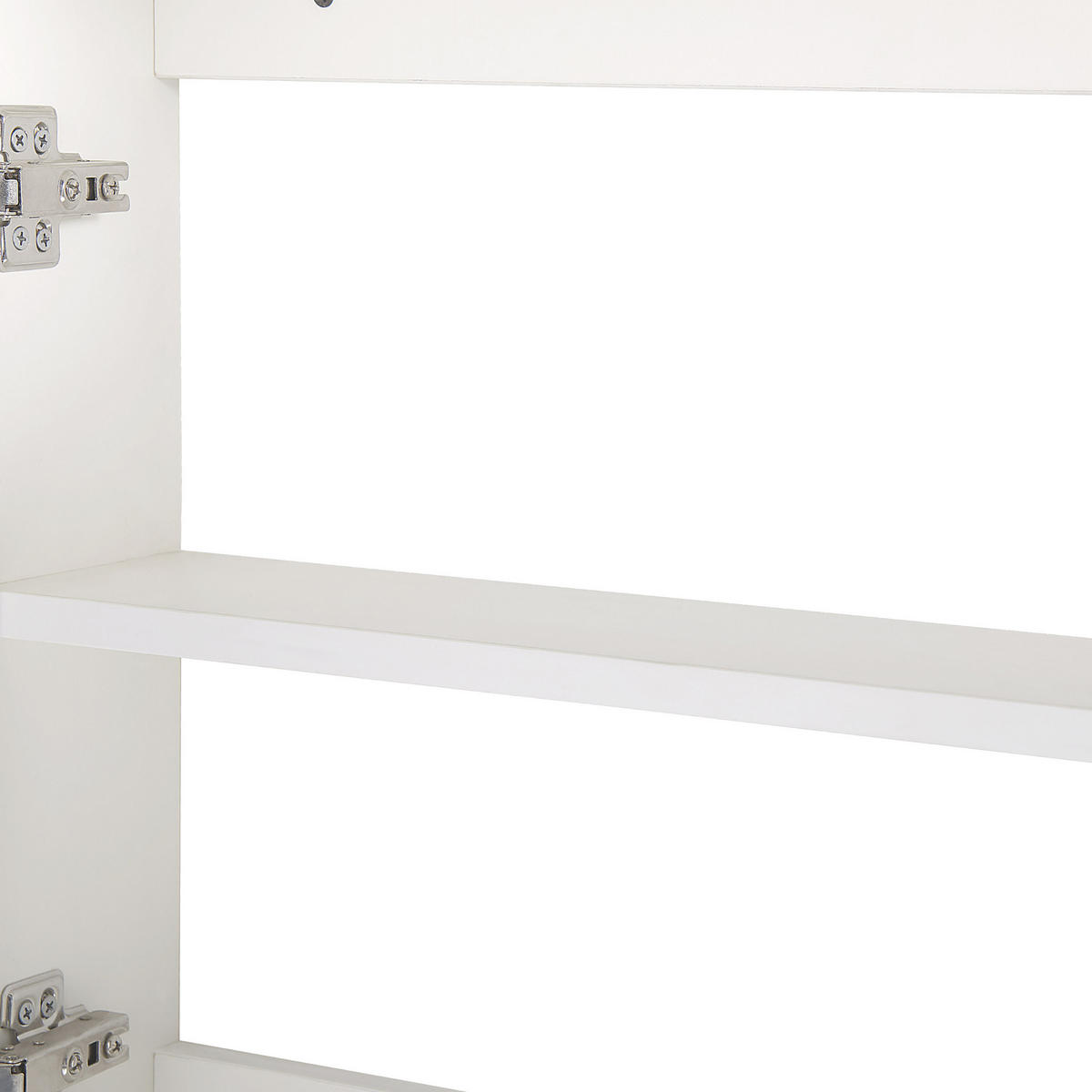 BAD SPIEGELSCHRANK weiß/silber mit LED-Beleuchtung 60/60 cm Jaramillo - Silberfarben/Weiß, Holz (60/60/12cm) - Beliani