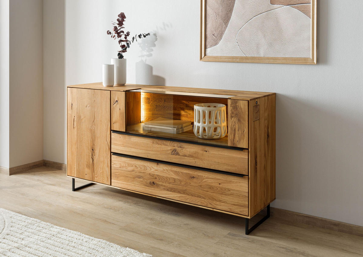 SIDEBOARD Wildeiche 160x43x87 natur geölt WIEN #220 - Braun, Holz (160/87/43cm) - Massivmoebel24
