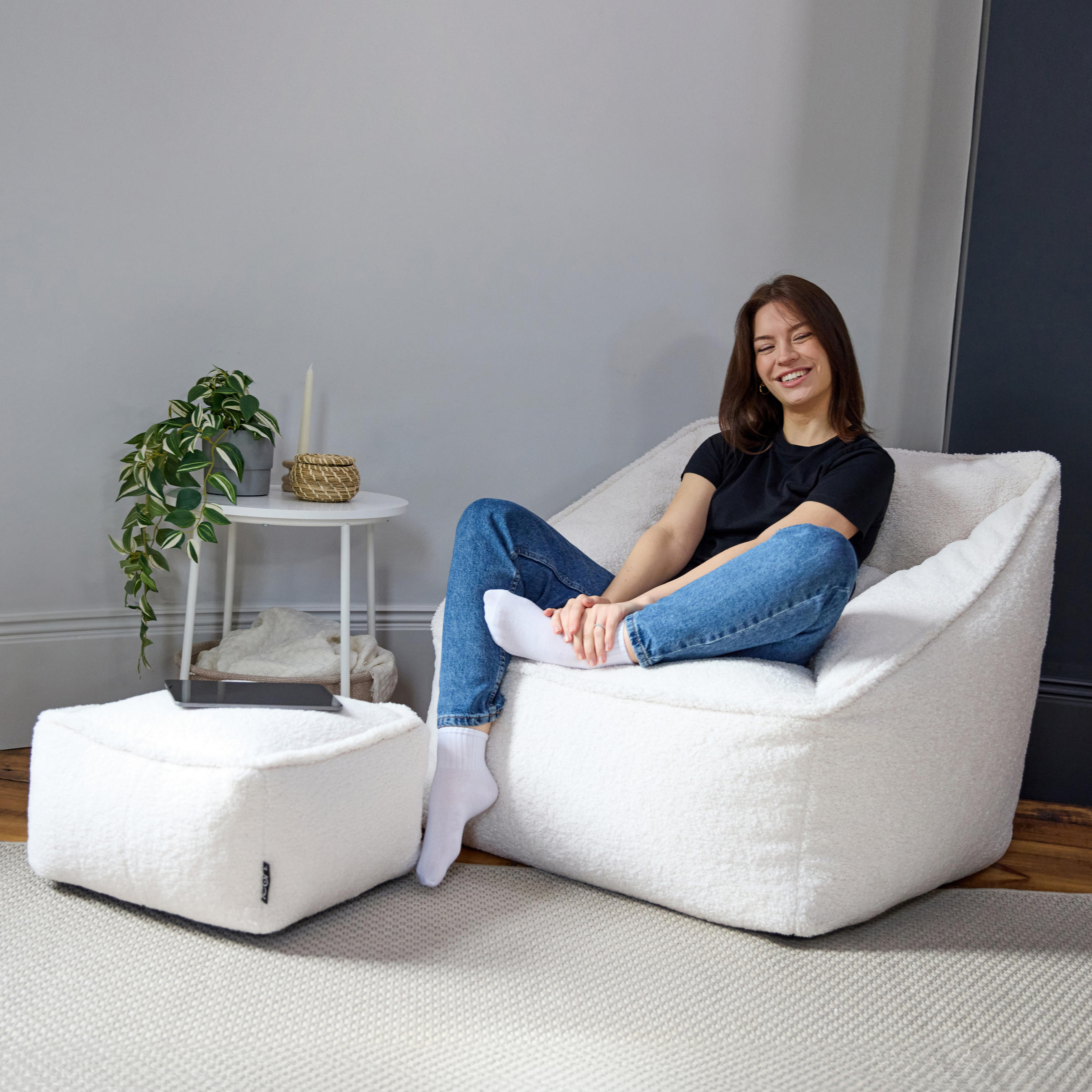 SITZSACK Sessel Borg Natalia mit Hocker - Creme, Kunststoff/Textil (100/100/88cm) - icon