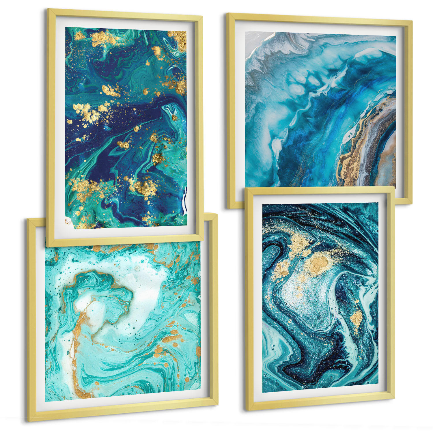 BILDER SET 4er Set - 50x50 cm & 40x60 cm Goldrahmen - Abstraktionen dekorativer Malerei - Goldfarben, Kunststoff (50/50cm) - TULUP