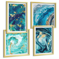 BILDER SET 4er Set - 50x50 cm & 40x60 cm Goldrahmen - Abstraktionen dekorativer Malerei - Goldfarben, Kunststoff (50/50cm) - TULUP