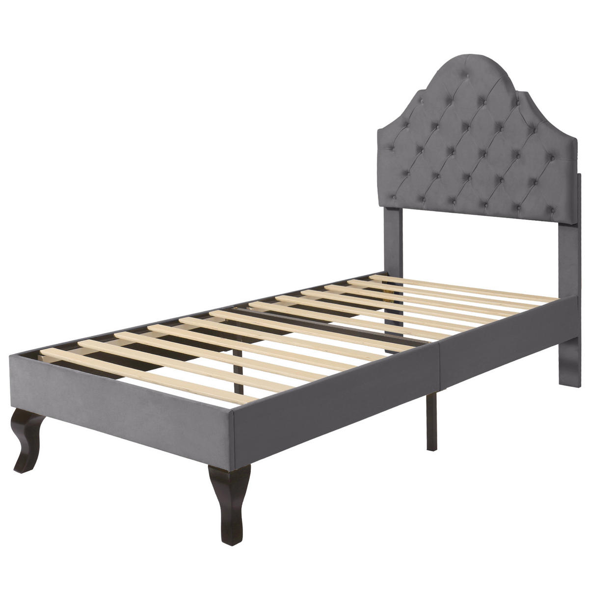 POLSTERBETT 90/200 cm grau mit höhenverstellbarem Kopfteil und Lattenrost - Grau, Textil (90/200cm) - OKWISH