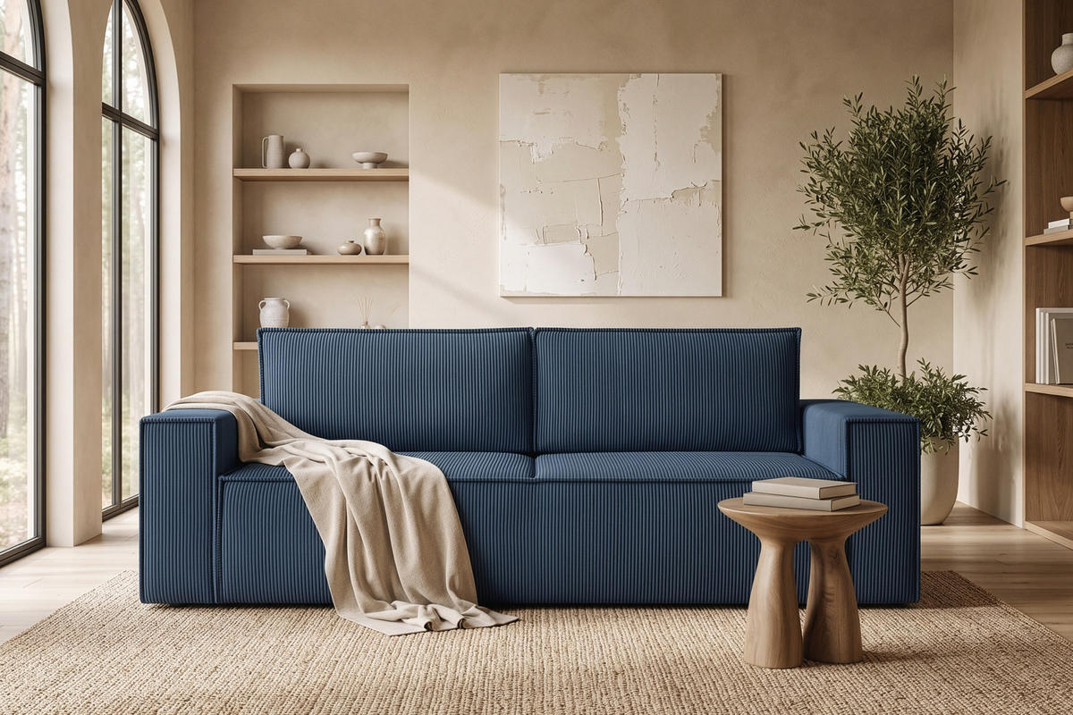 3-SITZER-SCHLAFSOFA NAPI in Pet Friendly Cord-Stoff, Marine - Blau/Schwarz, Textil (244/89/101cm) - KONSIMO®