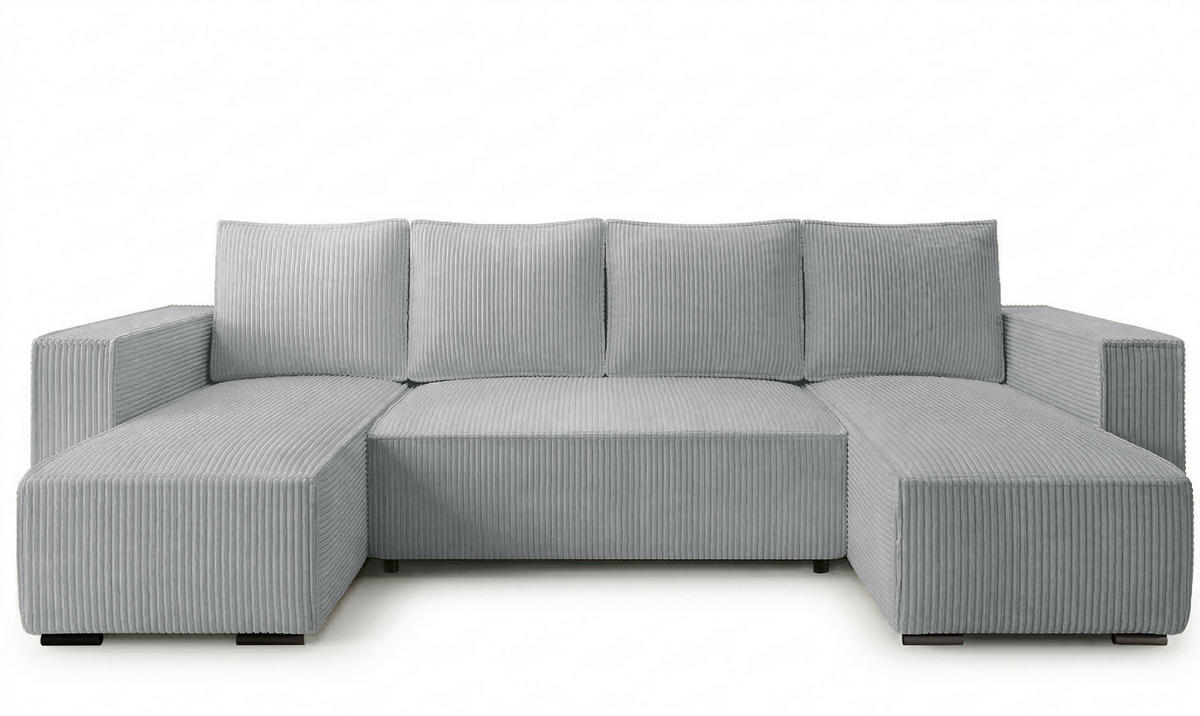 WOHNLANDSCHAFT CUDDY Umit Schlaffunktion und Bettkasten, Farbe: Grau, Cordstoff - Grau, Textil (305/85/140cm) - Storez24