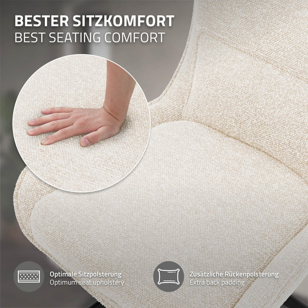 ESSZIMMERSTÜHLE 2er Set drehbar Küchenstühle gepolstert mit Webstoff-Bezug Beige - Beige/Schwarz, Textil/Metall (54/90/64cm) - ML-DESIGN