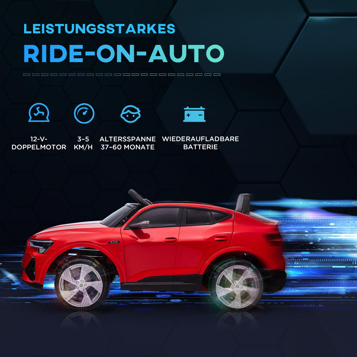 KINDER ELEKTROAUTO, Schwarz/Rot/Weiß, Kunststoff+ Stahl - Rot, Metall (108/60/47cm) - HOMCOM