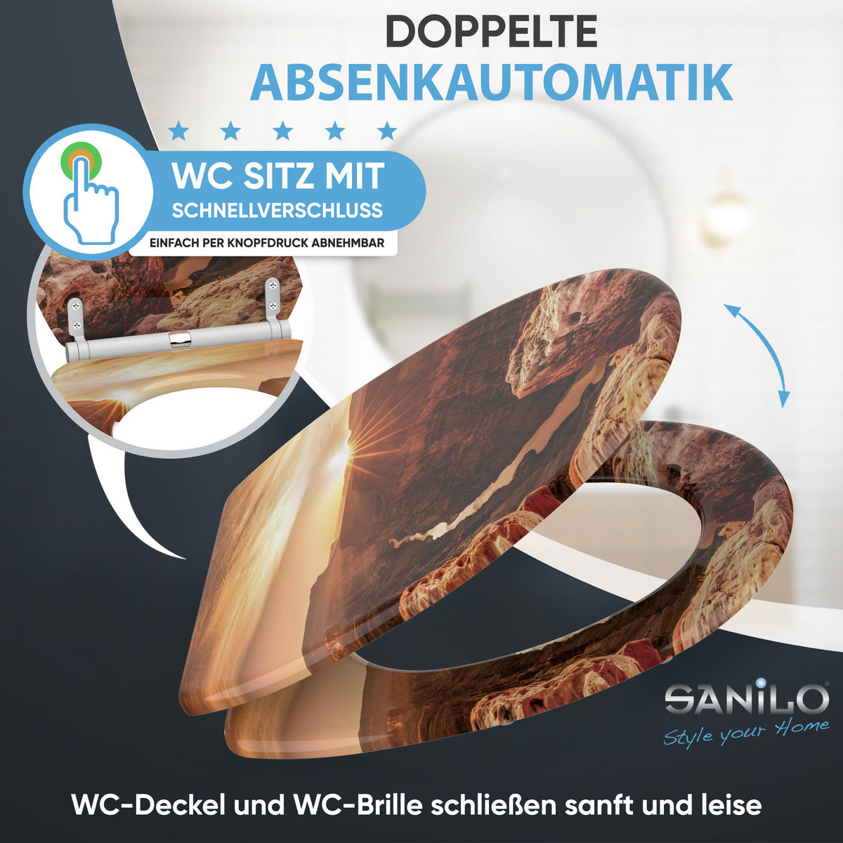 WC-SITZ mit Absenkautomatik & Top Fix Grand Canyon - Orange, Holzwerkstoff (37.7/5.5/48cm) - Sanilo