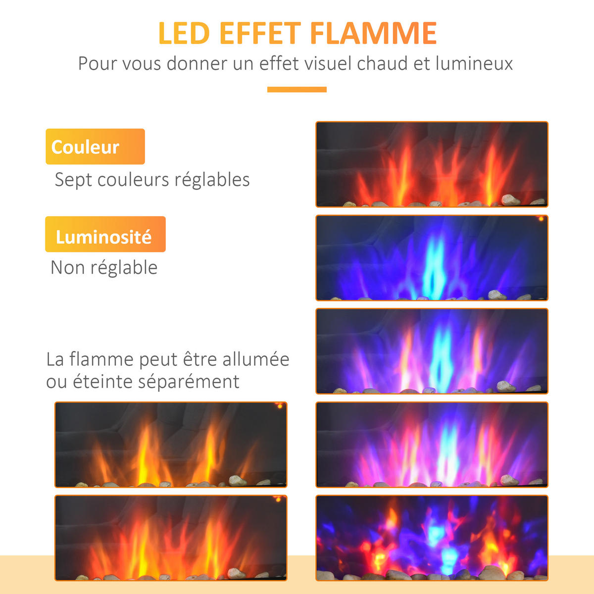 ELEKTROKAMIN DE-17050 7 Farben LED-Flamme Schwarz - Schwarz, Metall (72.5/40/11.5cm) - ComfortXL
