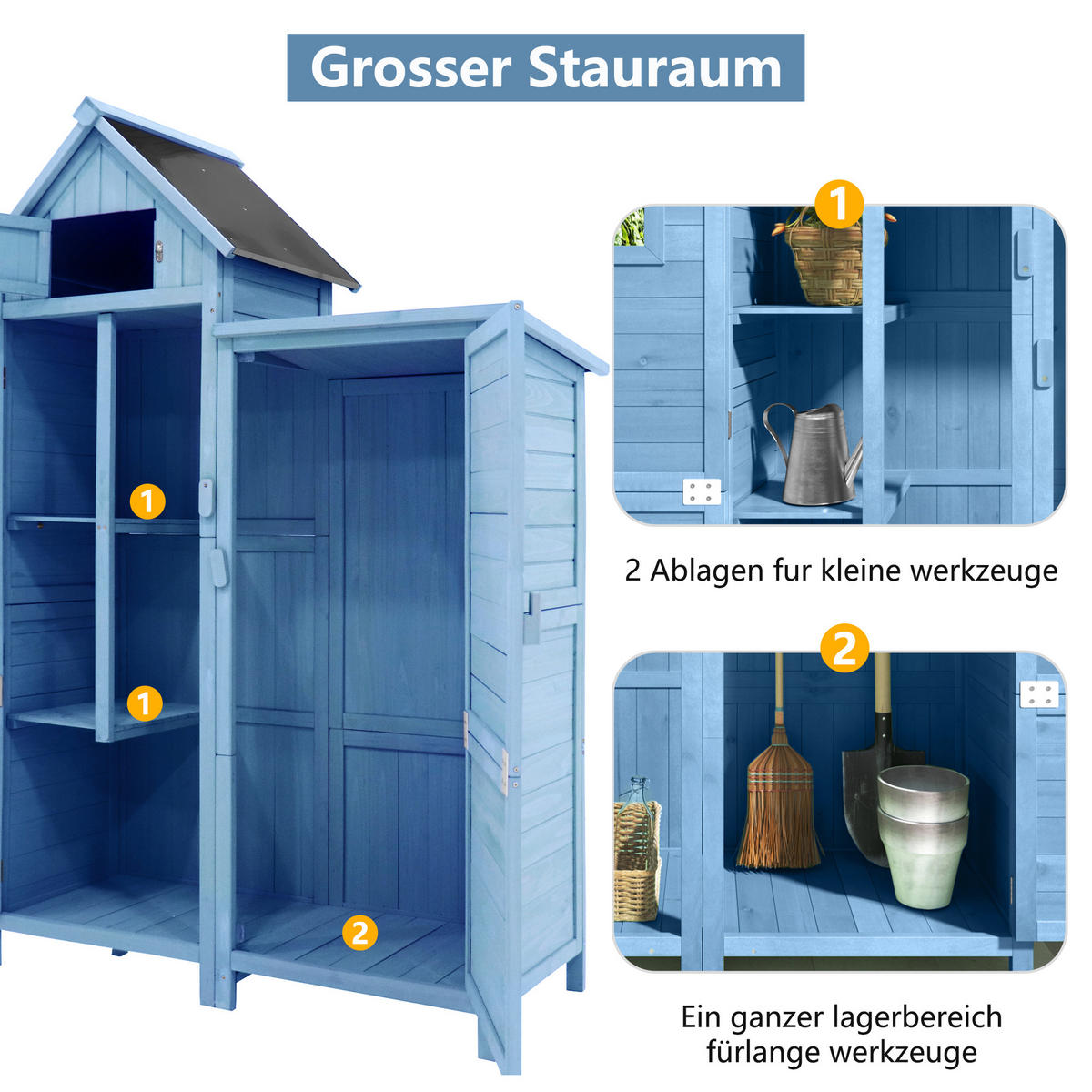 GERÄTEHAUS 118x54x173cm Blau Wetterfest Mit PVC-Dach - Blau, Holzwerkstoff (54/173/118cm) - FLIEKS