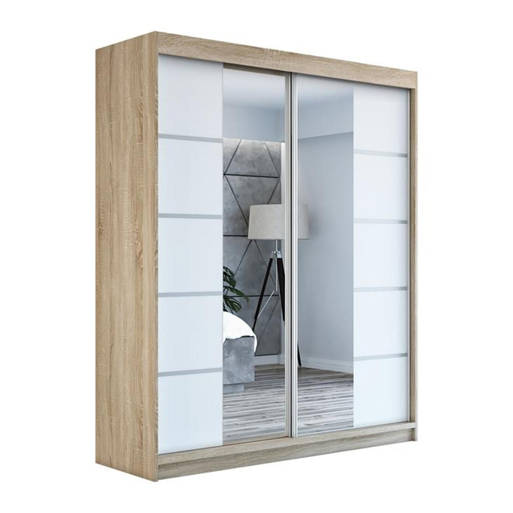 SCHWEBETÜRENSCHRANK 180 CM KRINO Farbe: Sonoma / weiß / weiß - Braun/Weiß, Holzwerkstoff (180/215/59.5cm) - A&J MöbelLand