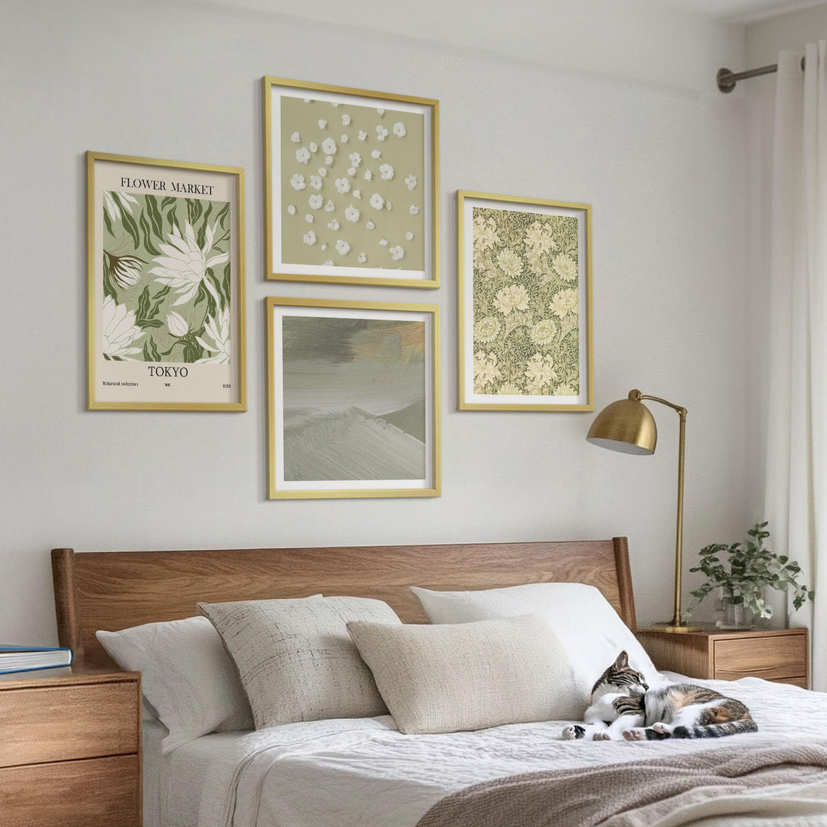BILDER SET 4er Set - 50x50 cm & 40x60 cm Goldrahmen - Florale Abstraktionen im Boho-Stil - Goldfarben, Kunststoff (50/50cm) - TULUP