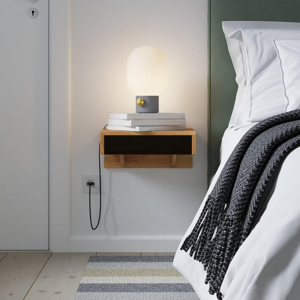Thumbnail - Woodek Nachttisch, Beige, Holz, Echtholz,Eiche, Holz Optik, Rechteckig, 40x18x30 cm, FSC 100%, Schlafzimmer, Nachttische