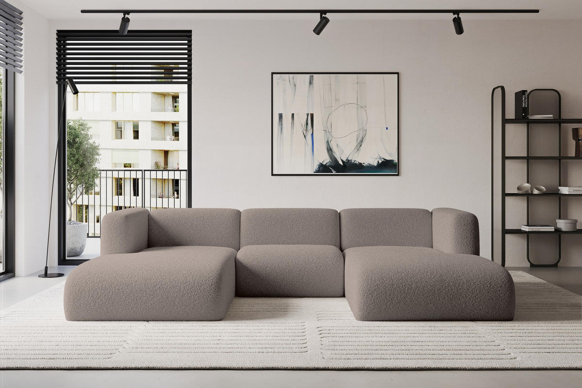 WOHNLANDSCHAFT MIRA-U1 317x179x70 Braun Bouclé - Dunkelbraun/Schwarz, Holzwerkstoff/Kunststoff (317/70/179cm) - ALTDECOR