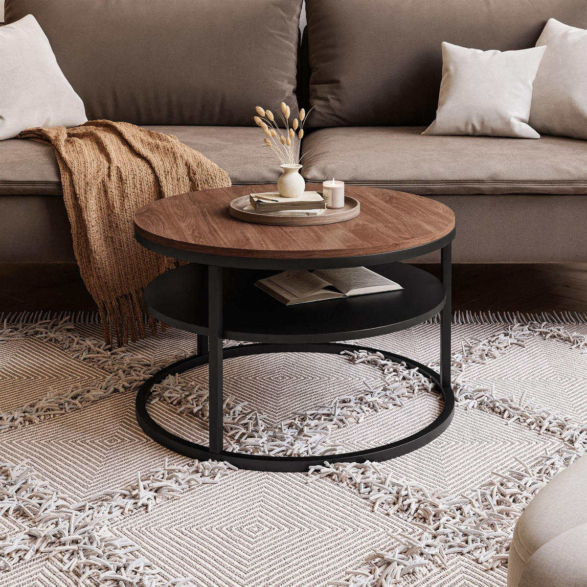 COUCHTISCH CIRI SLIM mit Regal Eichenholz Sterling - Schwarz, Holzwerkstoff (60/60/42cm) - Lookway