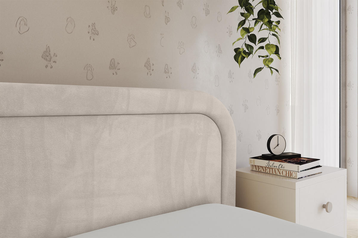 EINZELLBETT Jugendbett mit Bettkasten, Links - JOVY 80x200 Beige - Ecru, Holzwerkstoff/Textil (80/200cm) - ALTDECOR