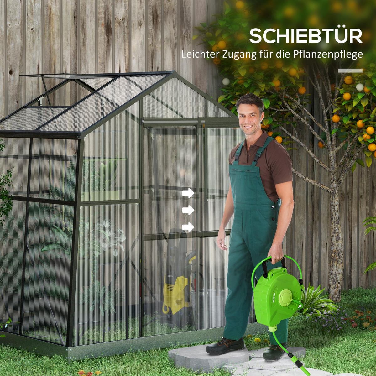 ALU-GEWÄCHSHAUS, mit Fenster, Schiebetür, Fundament, für Garten, Balkon, Schwarz - Schwarz, Kunststoff/Metall (131/203/192cm) - Outsunny