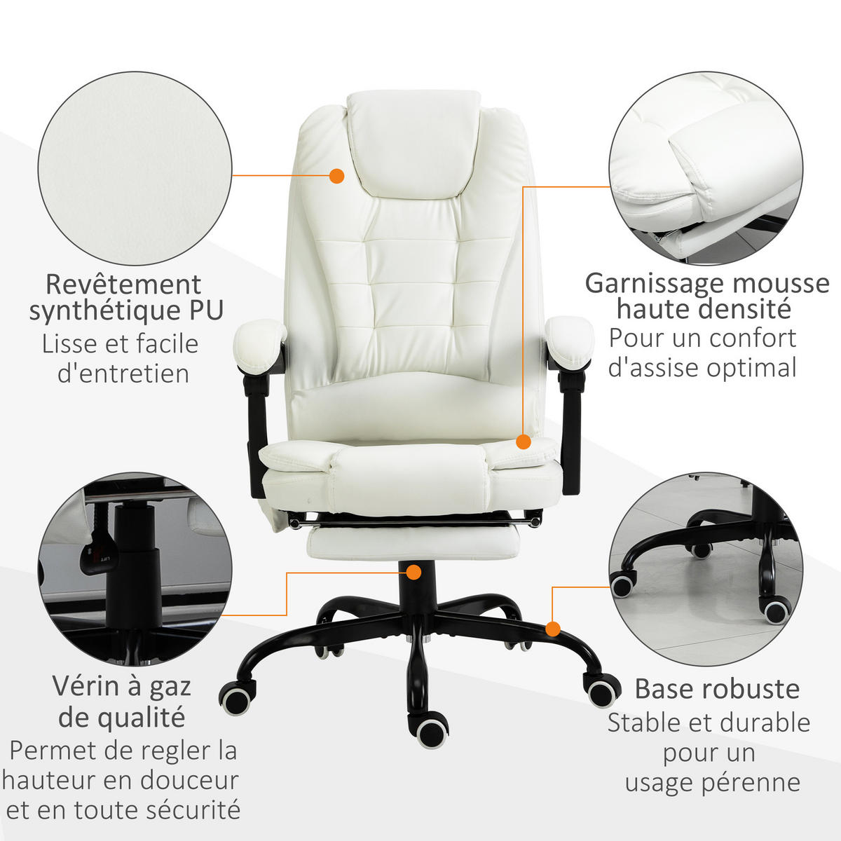 CHEFSESSEL DE-11646 ergonomisch mit Massagefunktion & Fußstütze Weiß - Weiß, Metall (79/121/67cm) - ComfortXL