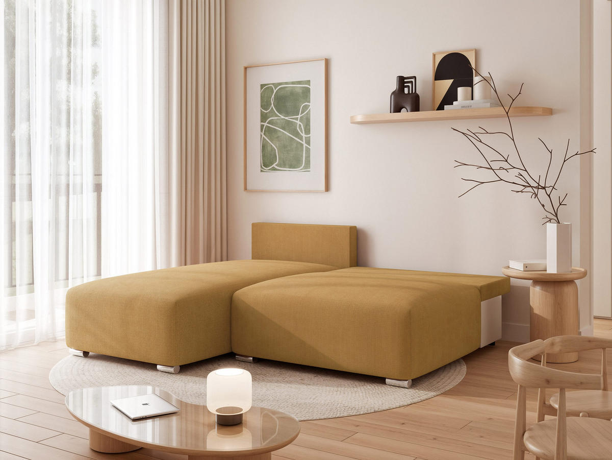 ECKSOFA ELVO mit Schlaffunktion und Bettkasten Gelb - Gelb, Holzwerkstoff/Kunststoff (208/190cm) - Idohome
