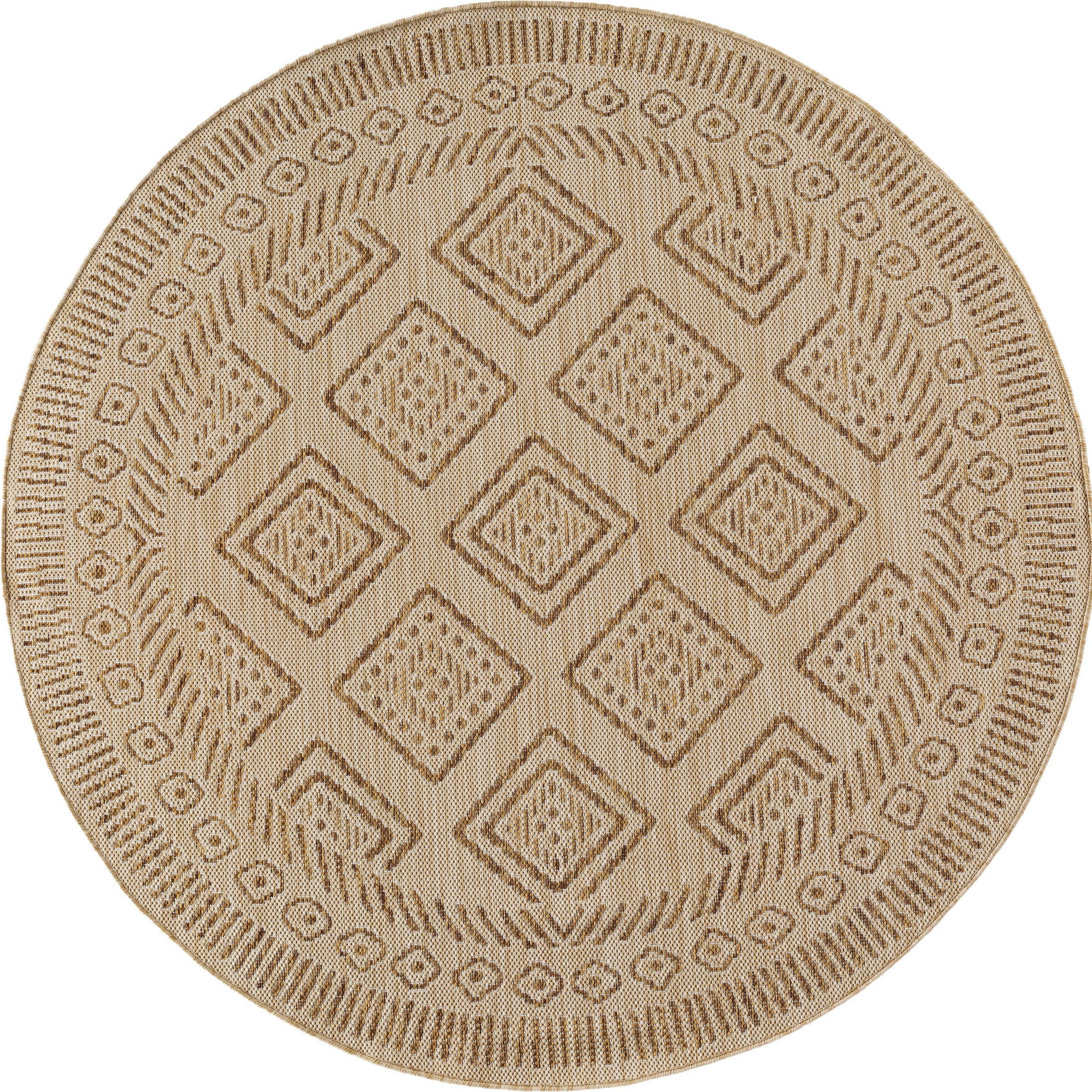 TEPPICH Flachgewebe, Outdoor, Fußbodenheizung-geeignet, mit Rautenmuster, VIGOLENO in Beige-Braun, Ø 120 cm - Beige, Textil (120/120cm) - KADIMA DESIGN