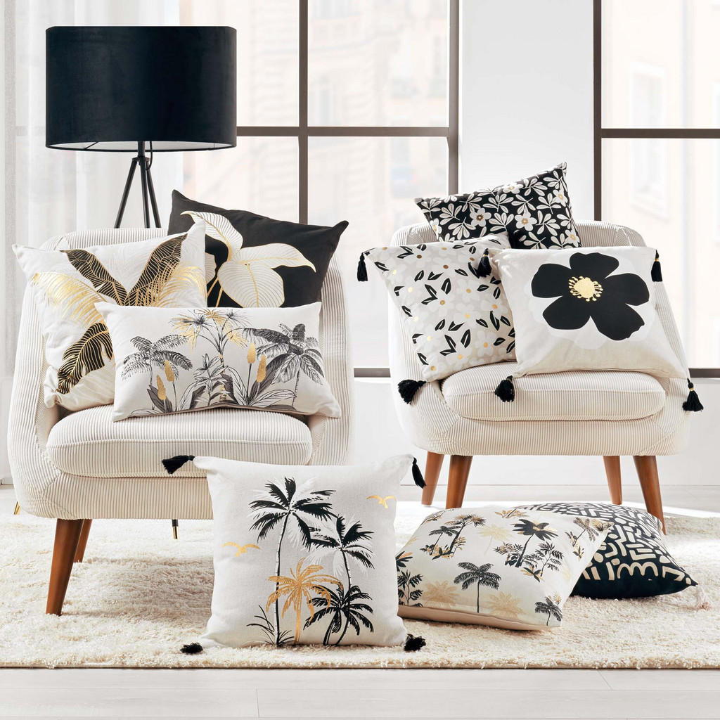 Thumbnail - Douceur d´intérieur Zierkissen, Schwarz, Naturmaterialien, 45x45 cm, Wohntextilien, Kissen, Dekokissen