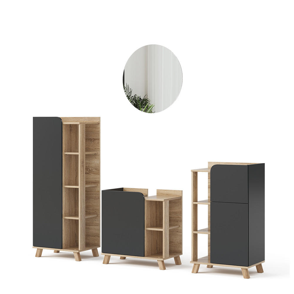 BADMÖBEL-SET Karen Anthrazit 4 Teile - Anthrazit/Sonoma Eiche, Holzwerkstoff (60/65/35cm) - Vicco