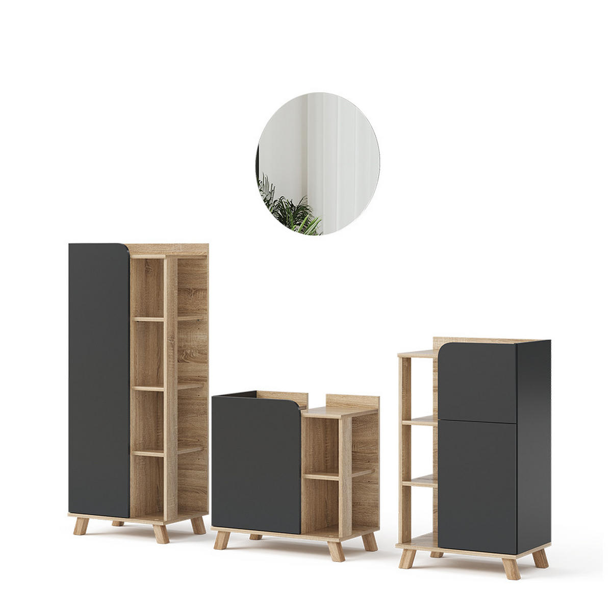 BADMÖBEL-SET Karen Anthrazit 4 Teile - Anthrazit, Holzwerkstoff (60/65/35cm) - Vicco