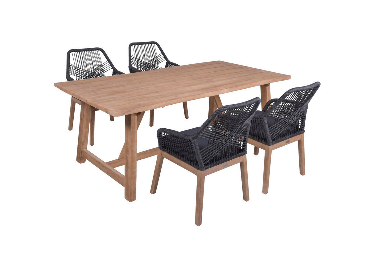 GARTEN-SITZGRUPPE Peer 5-teilig Gartenmöbel-Set - Hellbraun, Holz - DELUKE