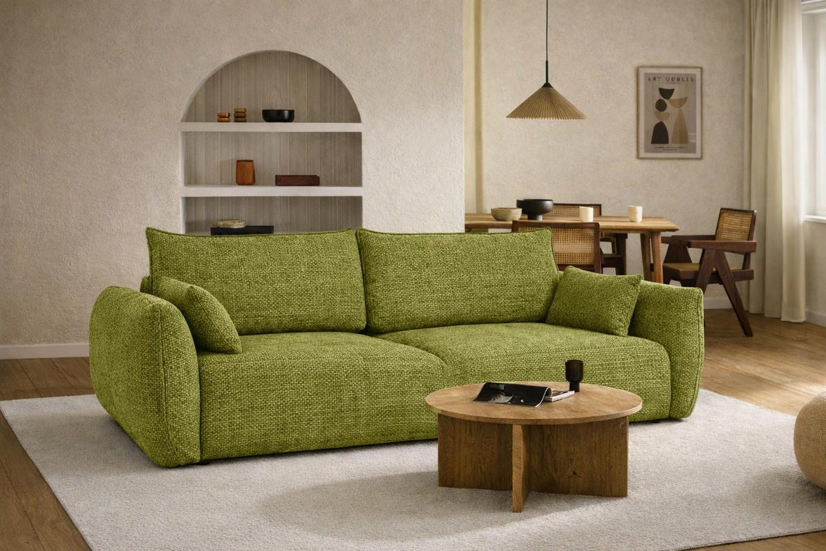 SOFA Mit Schlaffunktion Und Bettkasten, Chenille-Stoff Flow, Olive, Zephira - Olivgrün, Holz (238/87/140cm) - Kaiser Möbel