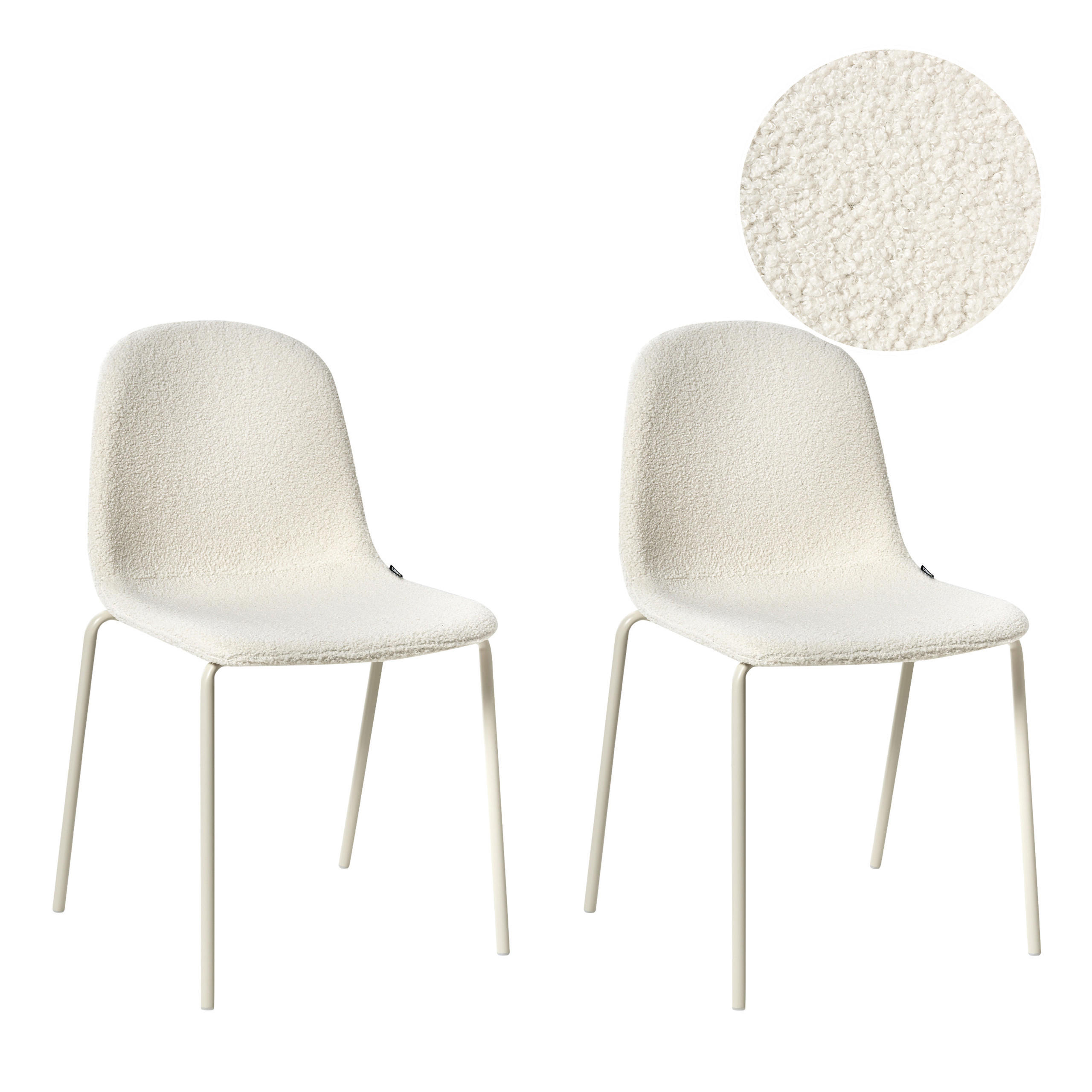 KONFERENZSTUHL 2er-Set Bouclé Cremeweiß Loma - Weiß, Textil (50/85/55cm) - Beliani
