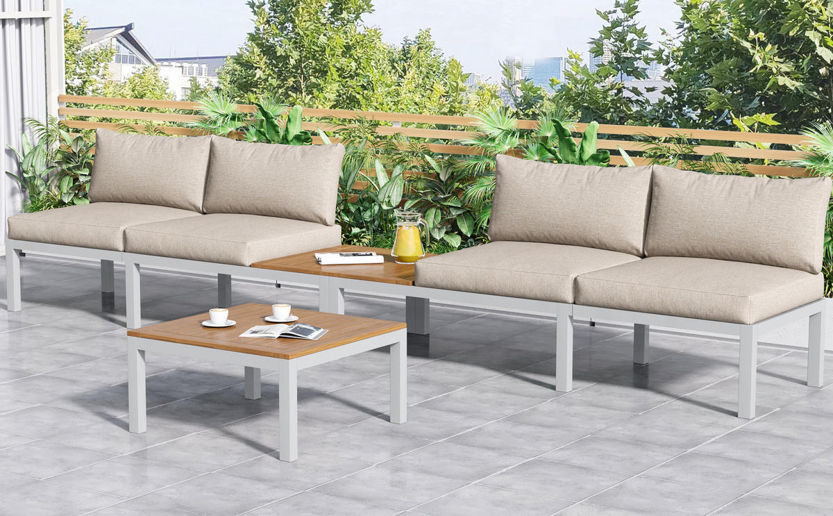 GARTENMÖBEL,2X Zweisitzer+2x Beistelltische+1x Tisch,beige - Beige, Metall - Vallsero