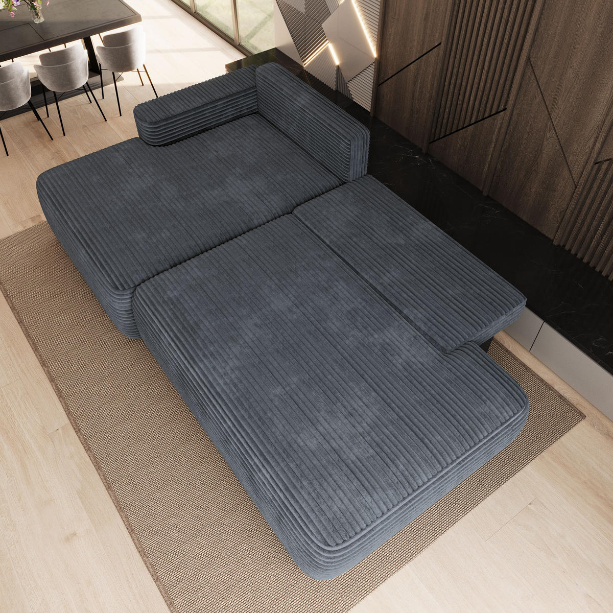 ECKSOFA AVINI T L-S Grau Kordstoff mit Schlaffunktion - Grau, Holzwerkstoff/Textil (277/160cm) - MASSENO